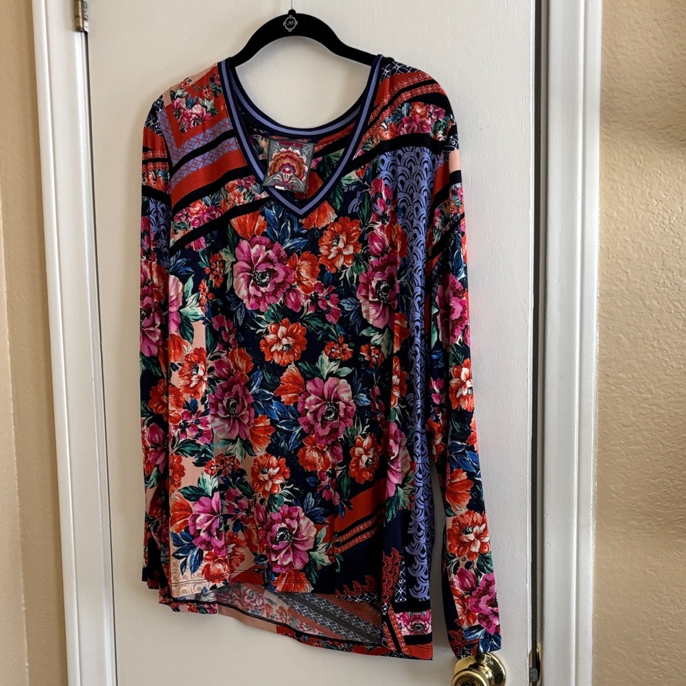 Johnny Was Vibrant Floral Long Sleeve Blouse